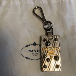 Prada Chrome Keychain with Nuts and Bolts Pattern
